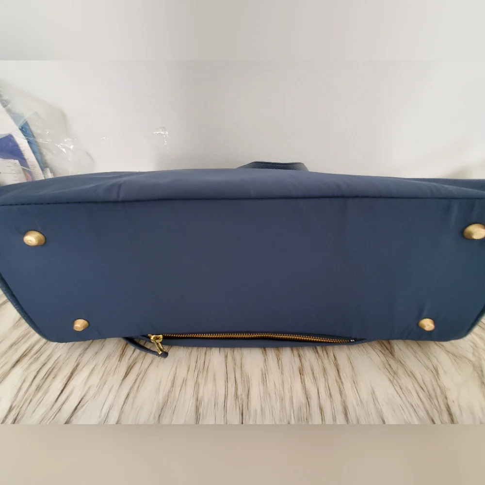 Freshly Picked Everyday Tote Diaper Bag Navy Blue Faux Leather Insulated Pocket